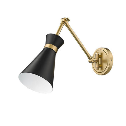 Z-Lite Soriano 6" 1-Light Medium Bulb Base Matte Black Steel Frame Modern Gold Steel Shade Wall Sconce