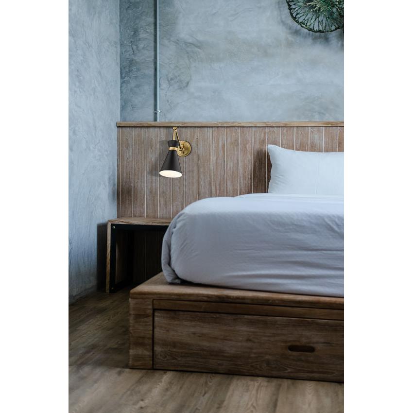 Z-Lite Soriano 6" 1-Light Medium Bulb Base Matte Black Steel Frame Modern Gold Steel Shade Wall Sconce