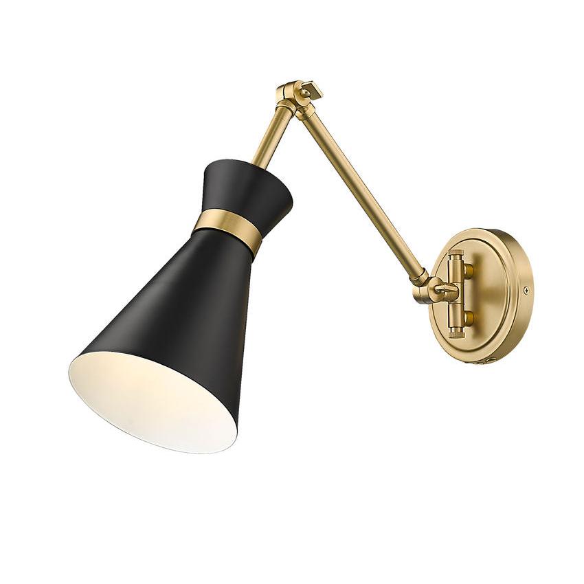 Z-Lite Soriano 6" 1-Light Medium Bulb Base Matte Black Steel Frame Modern Gold Steel Shade Wall Sconce