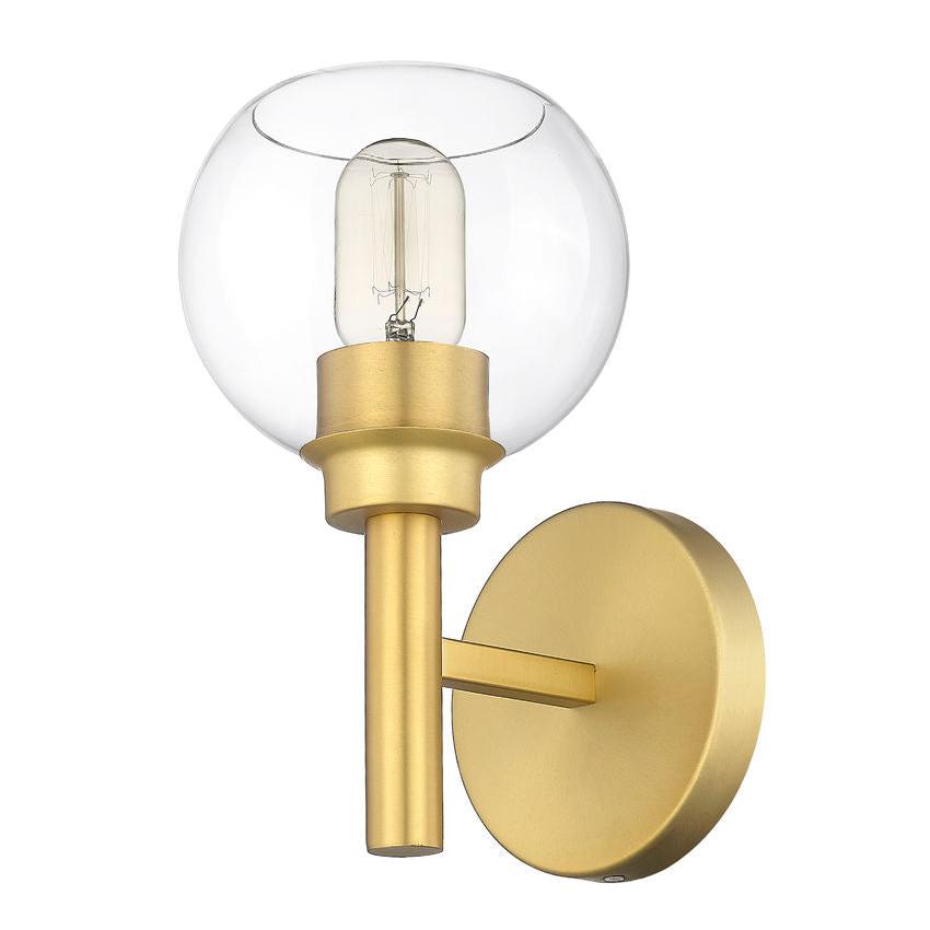 Z-Lite Sutton 1-Light Brushed Gold Steel Frame Clear Glass Shade Wall Sconce