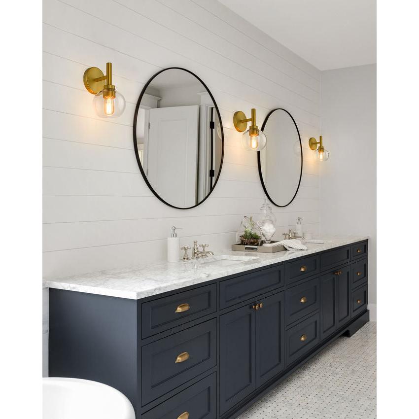 Z-Lite Sutton 1-Light Brushed Gold Steel Frame Clear Glass Shade Wall Sconce