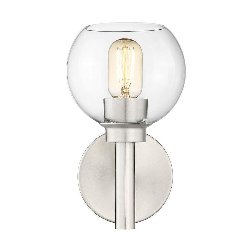 Z-Lite Sutton 1-Light Brushed Nickel Steel Frame Clear Glass Shade Wall Sconce