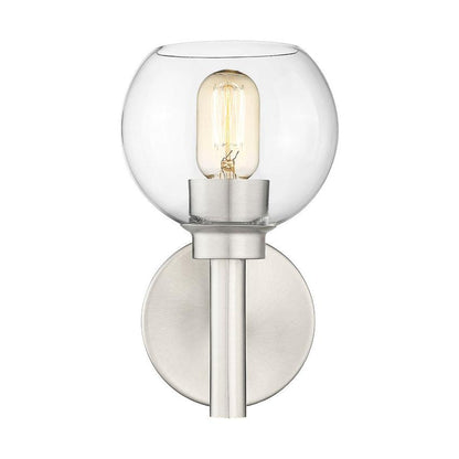 Z-Lite Sutton 1-Light Brushed Nickel Steel Frame Clear Glass Shade Wall Sconce