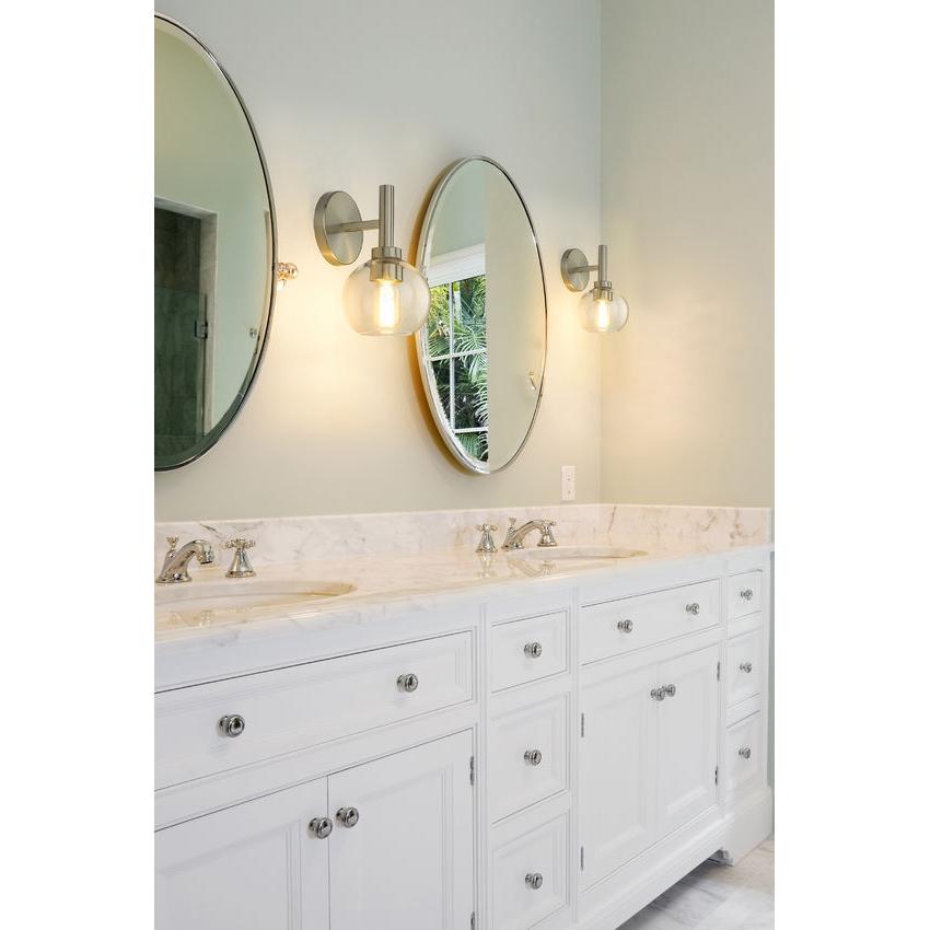 Z-Lite Sutton 1-Light Brushed Nickel Steel Frame Clear Glass Shade Wall Sconce