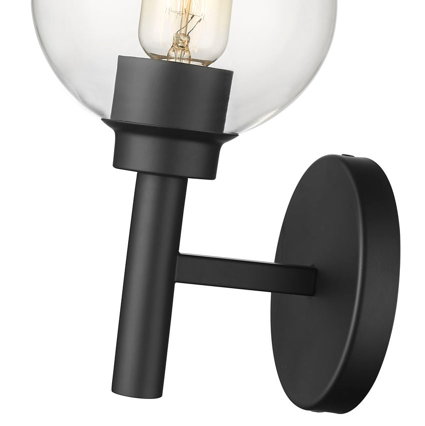 Z-Lite Sutton 1-Light Matte Black Steel Frame Clear Glass Shade Wall Sconce