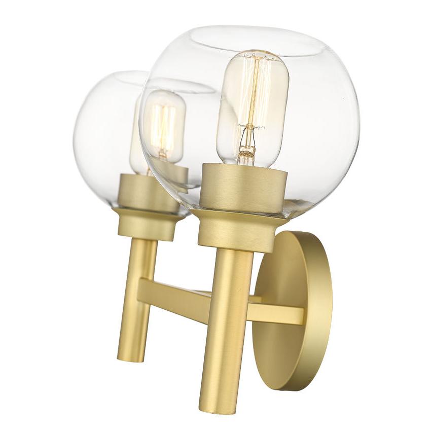 Z-Lite Sutton 2-Light Brushed Gold Steel Frame Clear Glass Shade Vanity Light