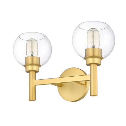 Z-Lite Sutton 2-Light Brushed Gold Steel Frame Clear Glass Shade Vanity Light