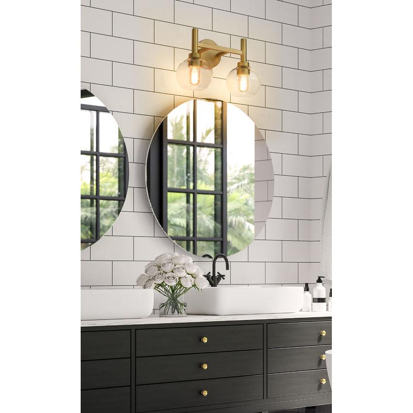 Z-Lite Sutton 2-Light Brushed Gold Steel Frame Clear Glass Shade Vanity Light