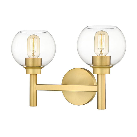 Z-Lite Sutton 2-Light Brushed Gold Steel Frame Clear Glass Shade Vanity Light