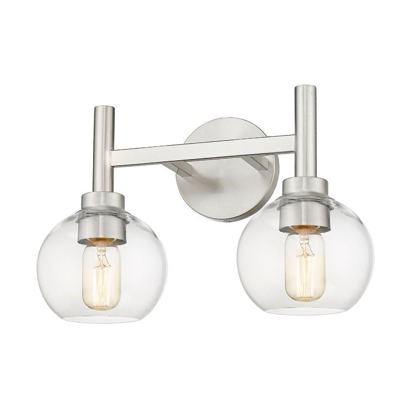 Z-Lite Sutton 2-Light Brushed Nickel Steel Frame Clear Glass Shade Vanity Light