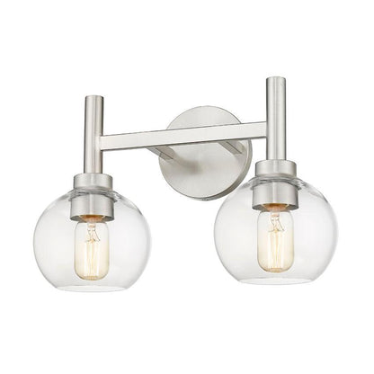 Z-Lite Sutton 2-Light Brushed Nickel Steel Frame Clear Glass Shade Vanity Light