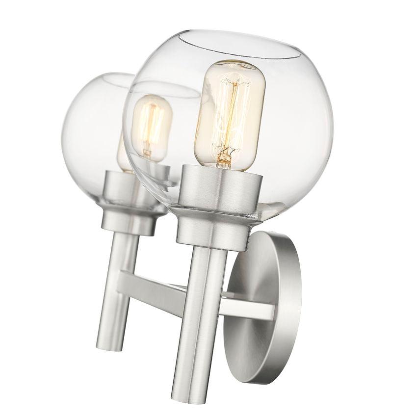 Z-Lite Sutton 2-Light Brushed Nickel Steel Frame Clear Glass Shade Vanity Light