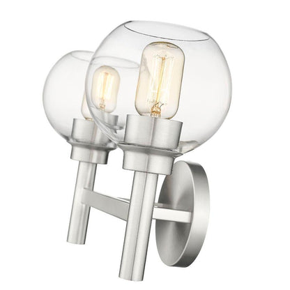 Z-Lite Sutton 2-Light Brushed Nickel Steel Frame Clear Glass Shade Vanity Light