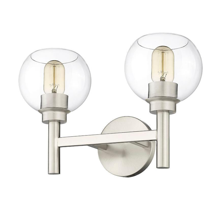 Z-Lite Sutton 2-Light Brushed Nickel Steel Frame Clear Glass Shade Vanity Light