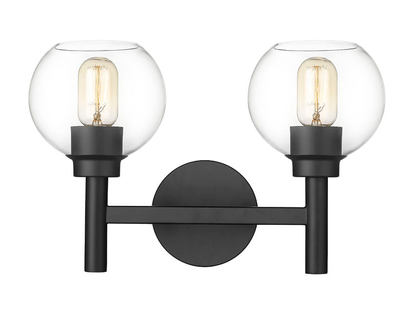 Z-Lite Sutton 2-Light Matte Black Steel Frame Clear Glass Shade Vanity Light