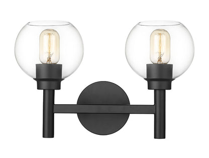 Z-Lite Sutton 2-Light Matte Black Steel Frame Clear Glass Shade Vanity Light