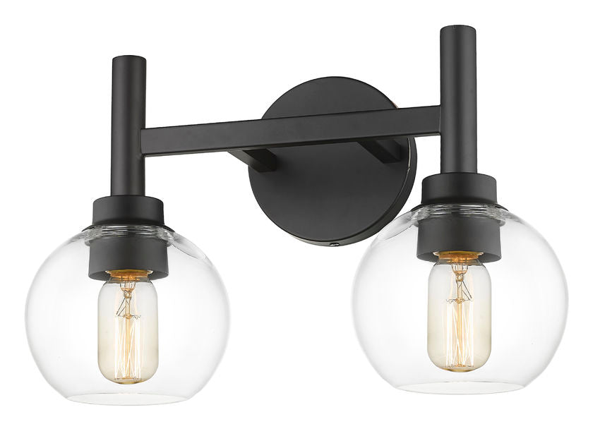 Z-Lite Sutton 2-Light Matte Black Steel Frame Clear Glass Shade Vanity Light
