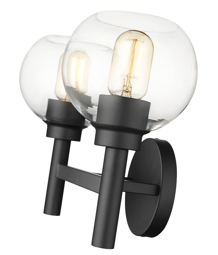 Z-Lite Sutton 2-Light Matte Black Steel Frame Clear Glass Shade Vanity Light