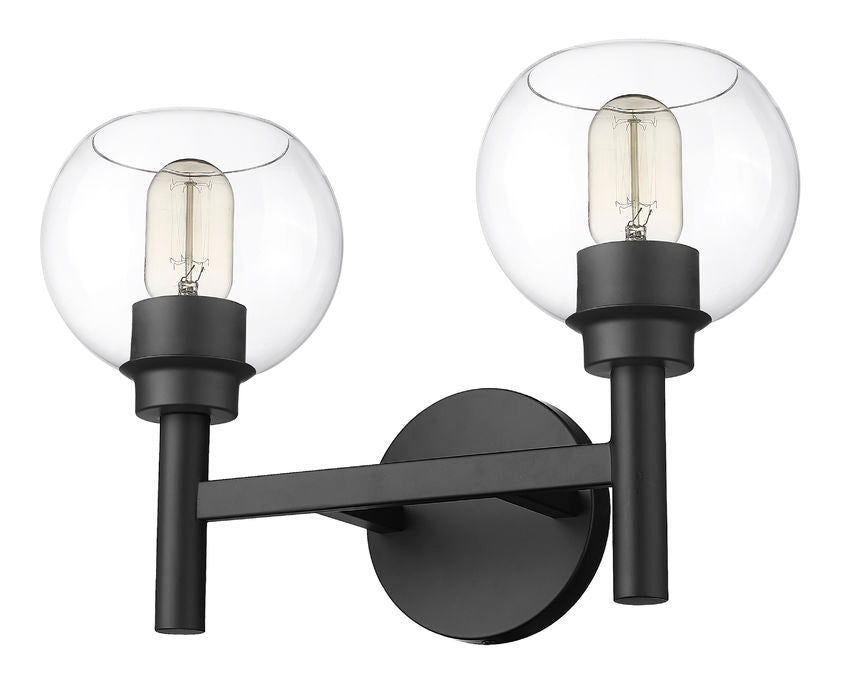 Z-Lite Sutton 2-Light Matte Black Steel Frame Clear Glass Shade Vanity Light