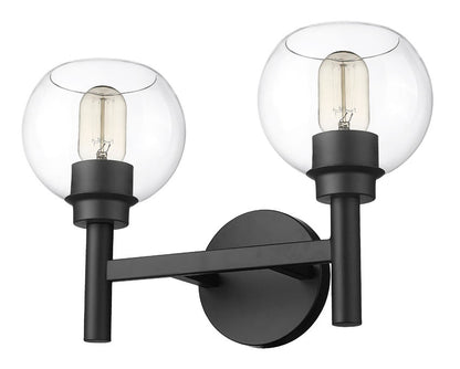 Z-Lite Sutton 2-Light Matte Black Steel Frame Clear Glass Shade Vanity Light