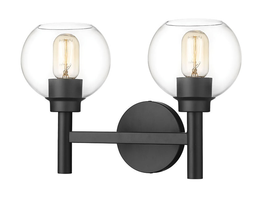 Z-Lite Sutton 2-Light Matte Black Steel Frame Clear Glass Shade Vanity Light