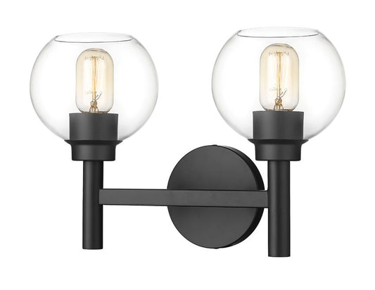 Z-Lite Sutton 2-Light Matte Black Steel Frame Clear Glass Shade Vanity Light
