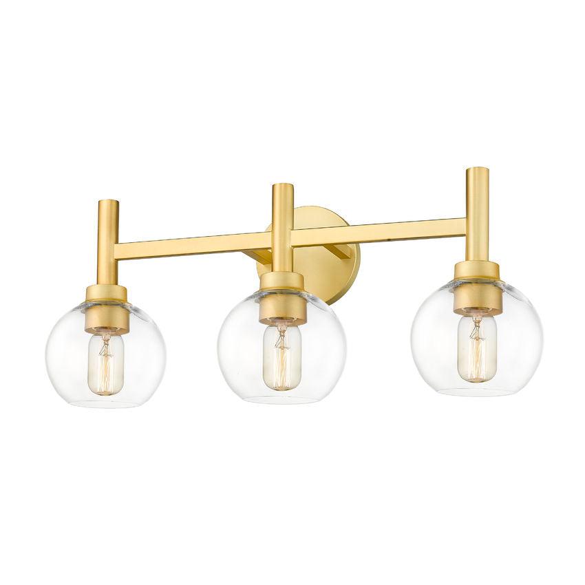 Z-Lite Sutton 3-Light Brushed Gold Steel Frame Clear Glass Shade Vanity Light