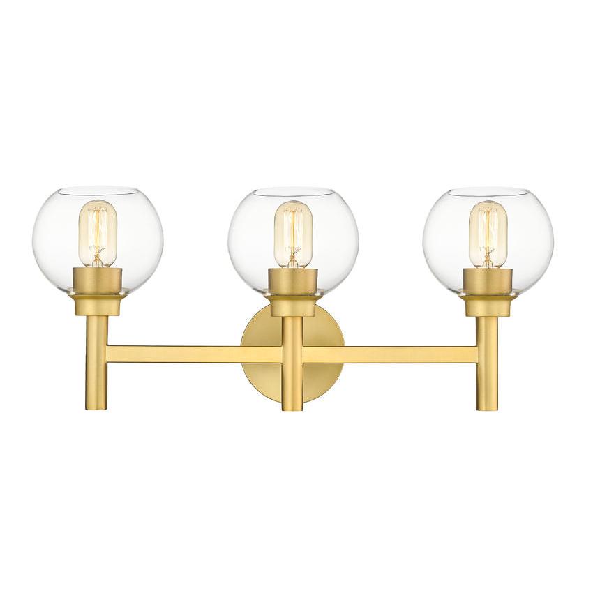 Z-Lite Sutton 3-Light Brushed Gold Steel Frame Clear Glass Shade Vanity Light