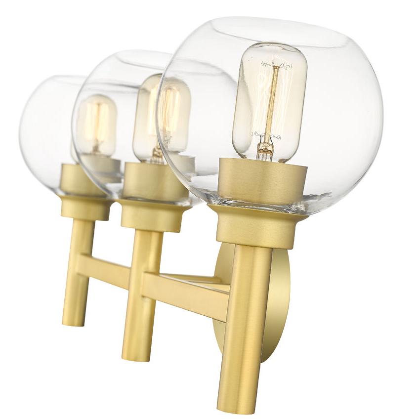 Z-Lite Sutton 3-Light Brushed Gold Steel Frame Clear Glass Shade Vanity Light