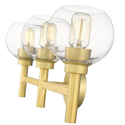Z-Lite Sutton 3-Light Brushed Gold Steel Frame Clear Glass Shade Vanity Light