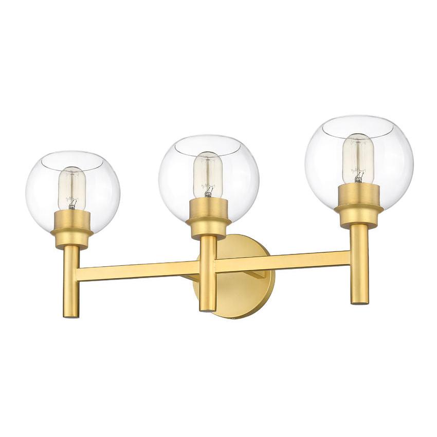 Z-Lite Sutton 3-Light Brushed Gold Steel Frame Clear Glass Shade Vanity Light