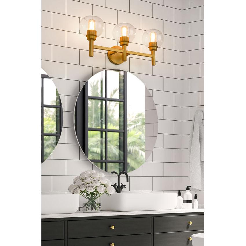 Z-Lite Sutton 3-Light Brushed Gold Steel Frame Clear Glass Shade Vanity Light
