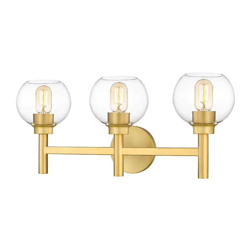 Z-Lite Sutton 3-Light Brushed Gold Steel Frame Clear Glass Shade Vanity Light
