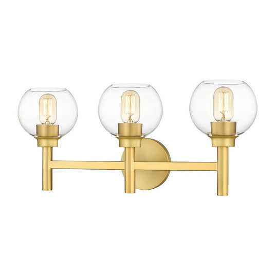 Z-Lite Sutton 3-Light Brushed Gold Steel Frame Clear Glass Shade Vanity Light