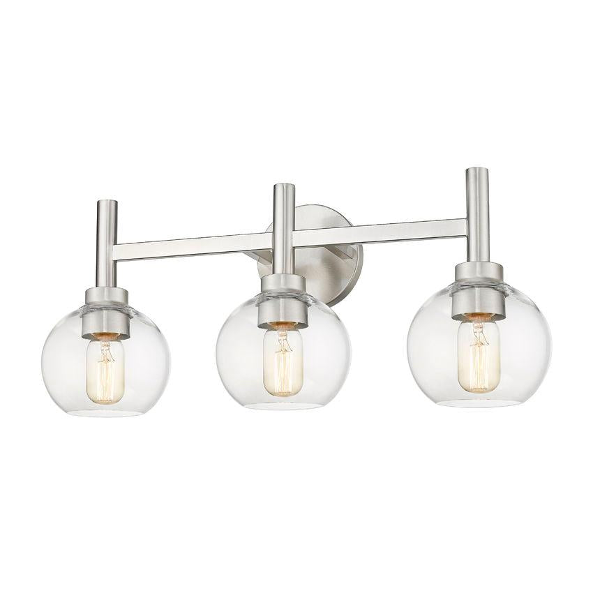 Z-Lite Sutton 3-Light Brushed Nickel Steel Frame Clear Glass Shade Vanity Light