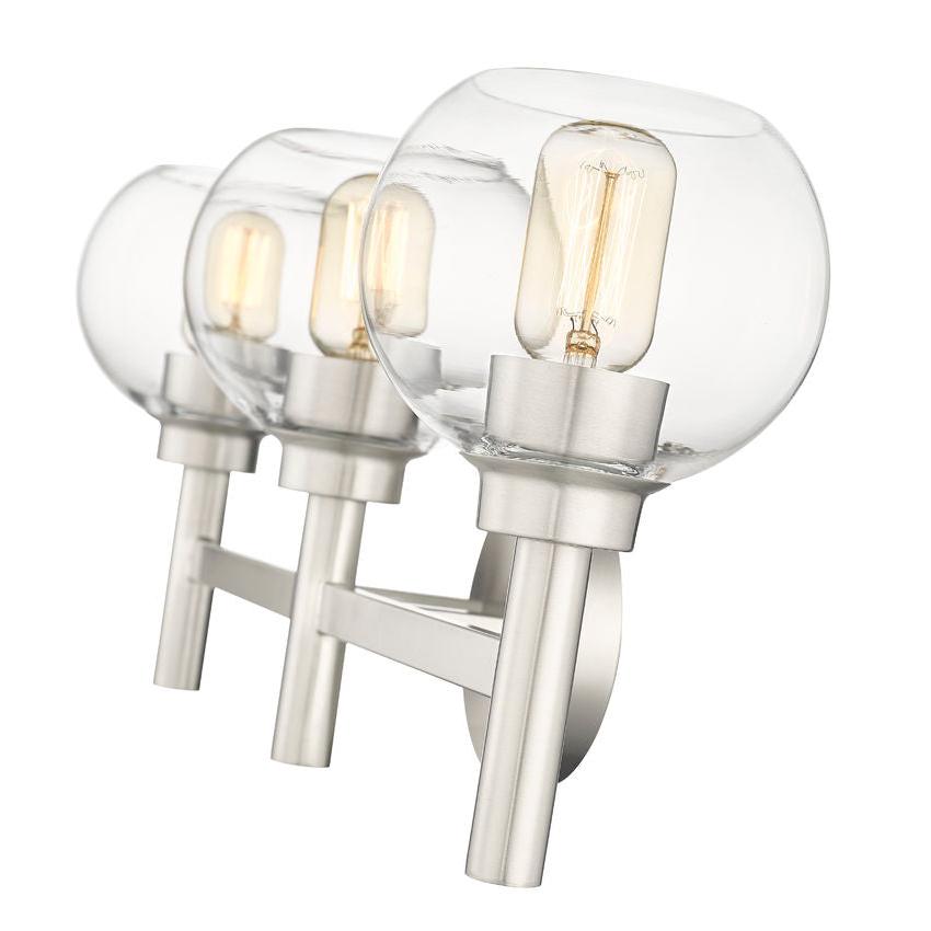Z-Lite Sutton 3-Light Brushed Nickel Steel Frame Clear Glass Shade Vanity Light