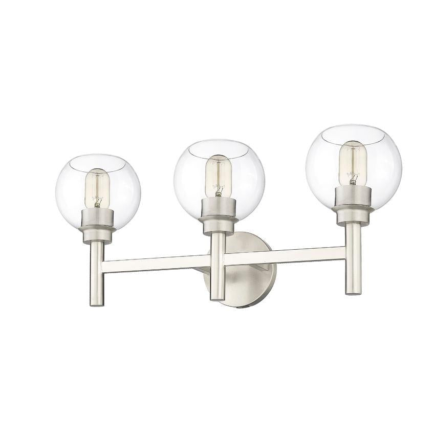 Z-Lite Sutton 3-Light Brushed Nickel Steel Frame Clear Glass Shade Vanity Light
