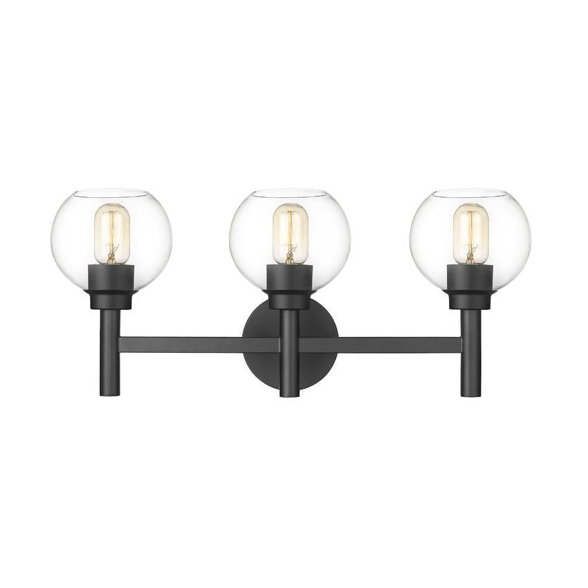 Z-Lite Sutton 3-Light Matte Black Steel Frame Clear Glass Shade Vanity Light