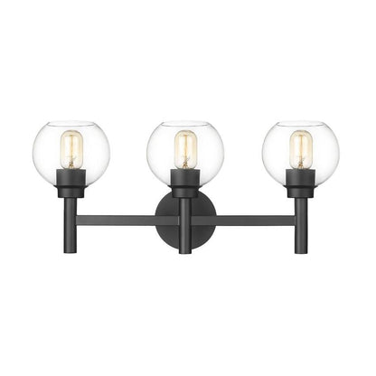 Z-Lite Sutton 3-Light Matte Black Steel Frame Clear Glass Shade Vanity Light