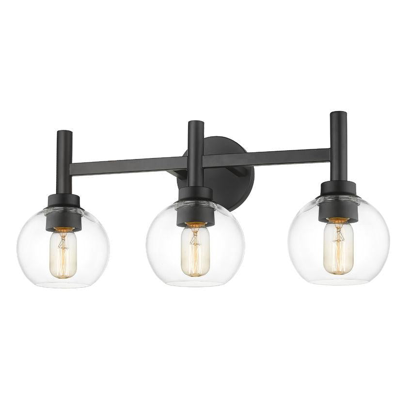 Z-Lite Sutton 3-Light Matte Black Steel Frame Clear Glass Shade Vanity Light