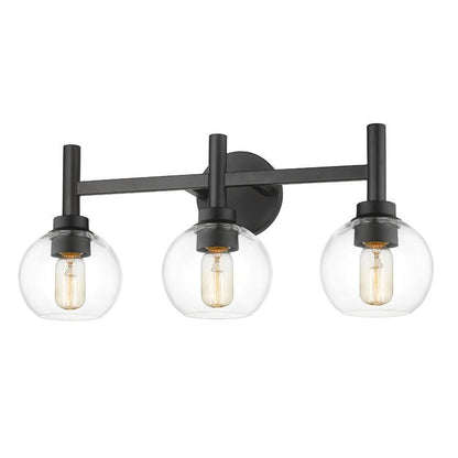 Z-Lite Sutton 3-Light Matte Black Steel Frame Clear Glass Shade Vanity Light