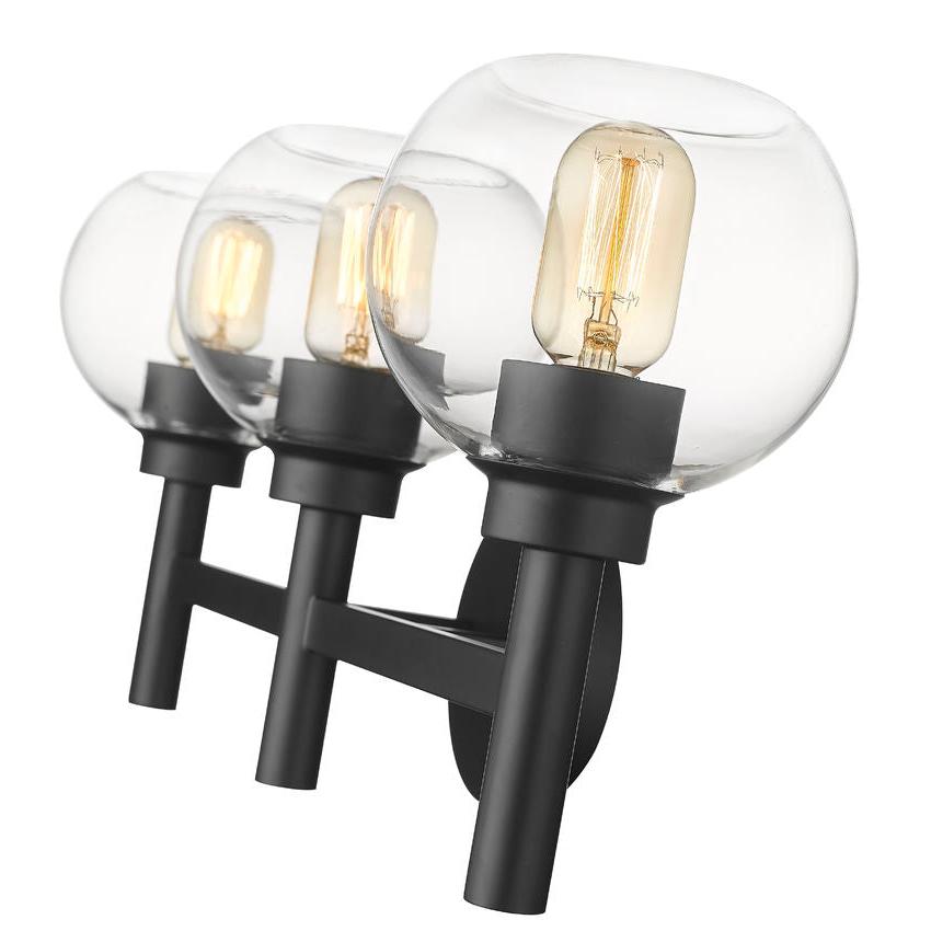 Z-Lite Sutton 3-Light Matte Black Steel Frame Clear Glass Shade Vanity Light