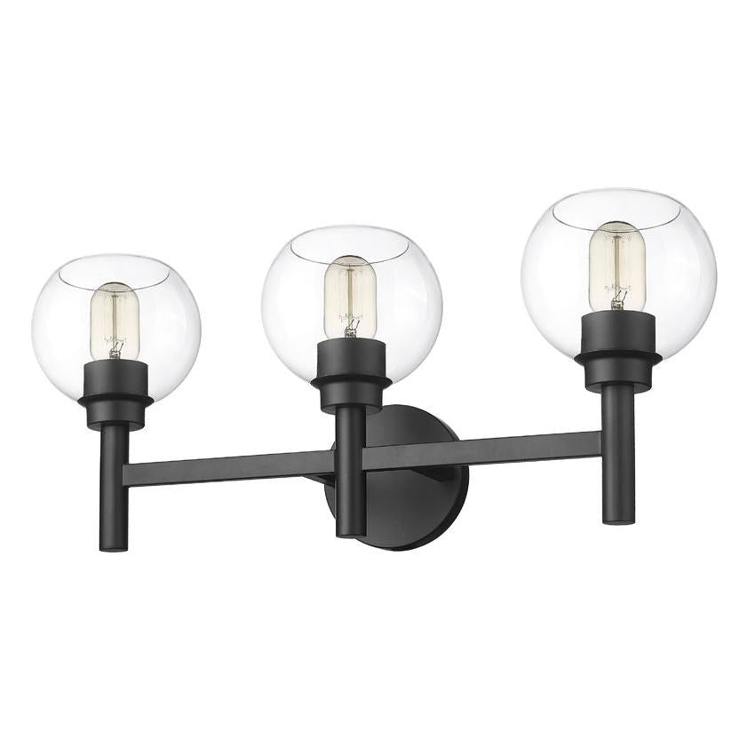 Z-Lite Sutton 3-Light Matte Black Steel Frame Clear Glass Shade Vanity Light