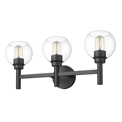 Z-Lite Sutton 3-Light Matte Black Steel Frame Clear Glass Shade Vanity Light