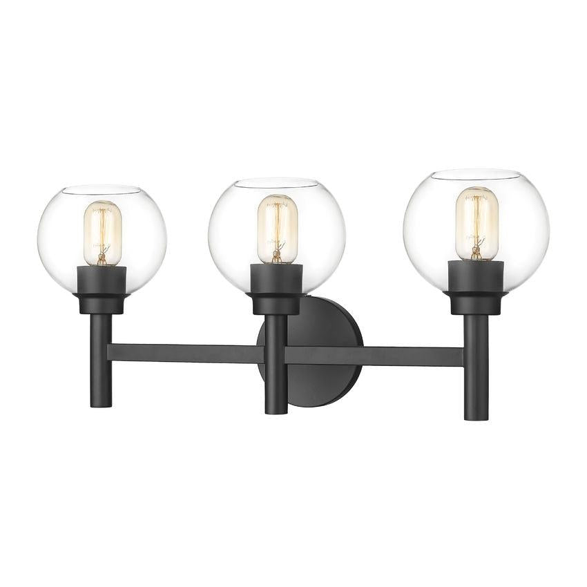 Z-Lite Sutton 3-Light Matte Black Steel Frame Clear Glass Shade Vanity Light