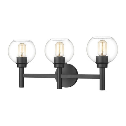 Z-Lite Sutton 3-Light Matte Black Steel Frame Clear Glass Shade Vanity Light