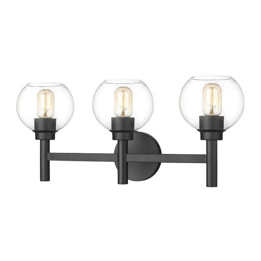 Z-Lite Sutton 3-Light Matte Black Steel Frame Clear Glass Shade Vanity Light