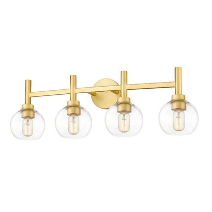 Z-Lite Sutton 4-Light Brushed Gold Steel Frame Clear Glass Shade Vanity Light