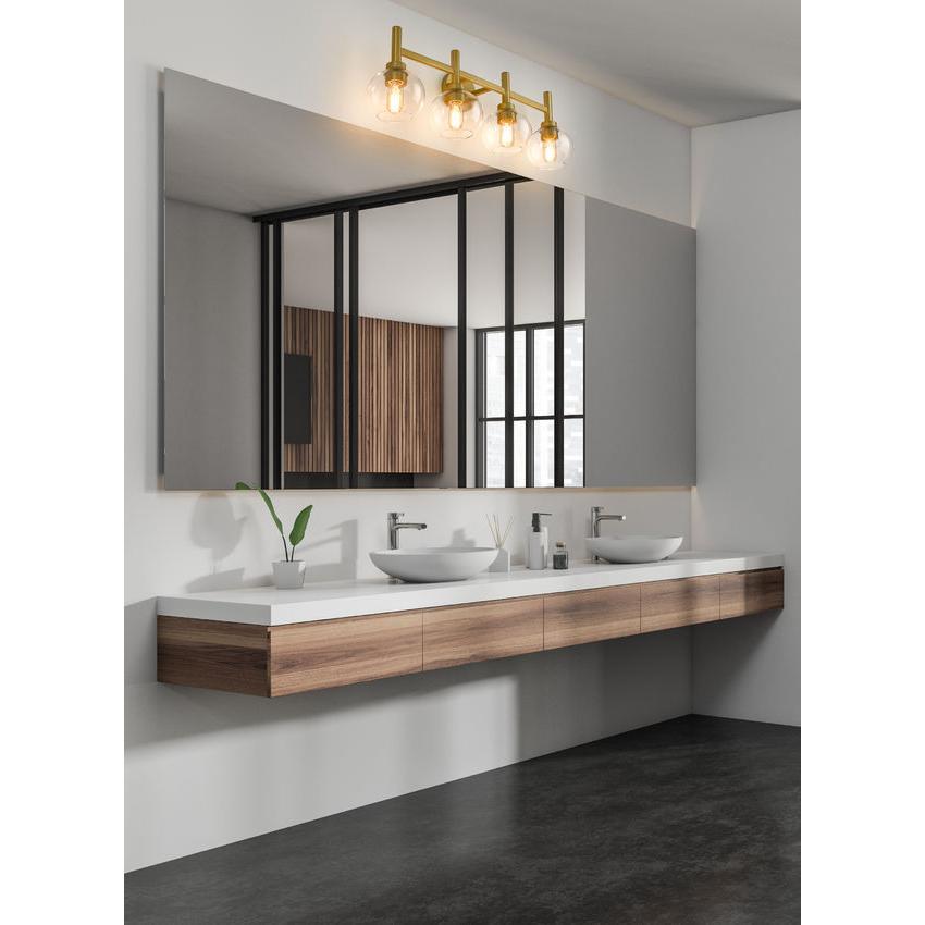 Z-Lite Sutton 4-Light Brushed Gold Steel Frame Clear Glass Shade Vanity Light