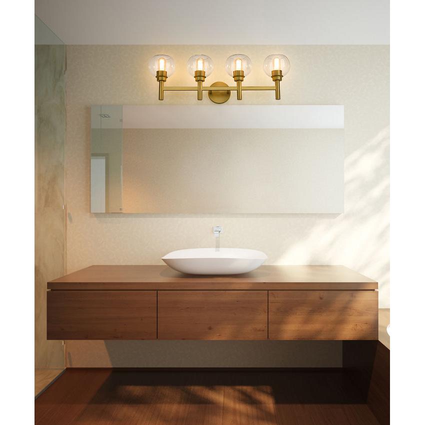 Z-Lite Sutton 4-Light Brushed Gold Steel Frame Clear Glass Shade Vanity Light